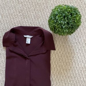 H&M Burgundy Long-Sleeve Button Down Blouse